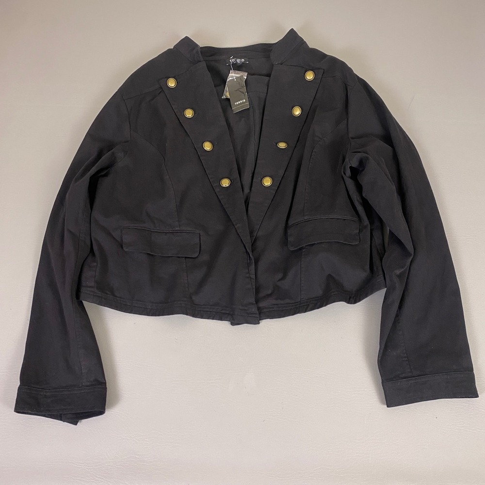 Torrid Military‎ Jacket Women's Size 5X Black Gold Button Cropped Twill New NWT